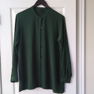 Eileen Fisher Dark Green Silk Button Down Shirt